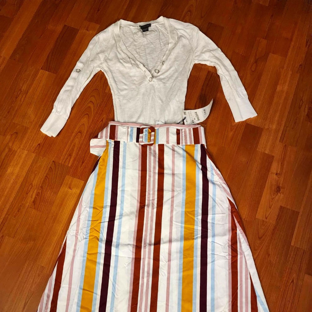 NWT Zara XS Striped Skirt w/wide belt Vintage Armani Exchange Bodycon Sweater XS